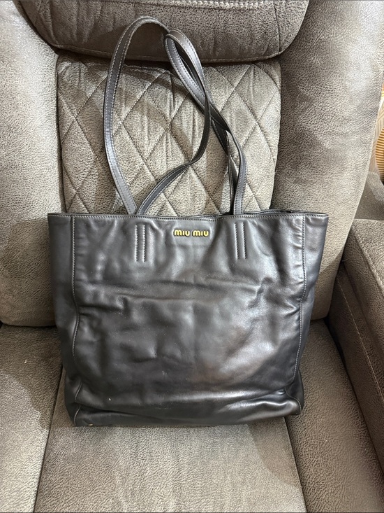 Miu Miu Handbags - Miu Miu Black Leather Shoulder Tote with Gold Logo